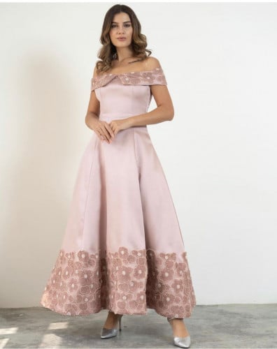 فستان تفتة لون لحمي 1116-11