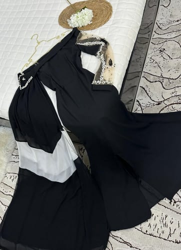 فستان كريب ناعم اسود تطريز GR-706