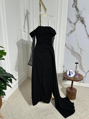 فستان كريب ناعم تطريز على دانتيل 705-7