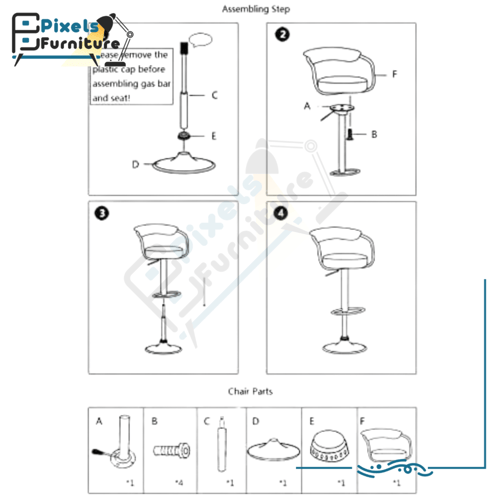 مجموعة 2 كرسي بار من بكسل الأثاث قابل للتعديل بتصم...