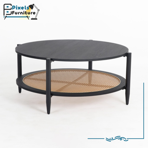 طاولة وسط دائرية رفين وقواعد معدنية بتصميم من الرا...