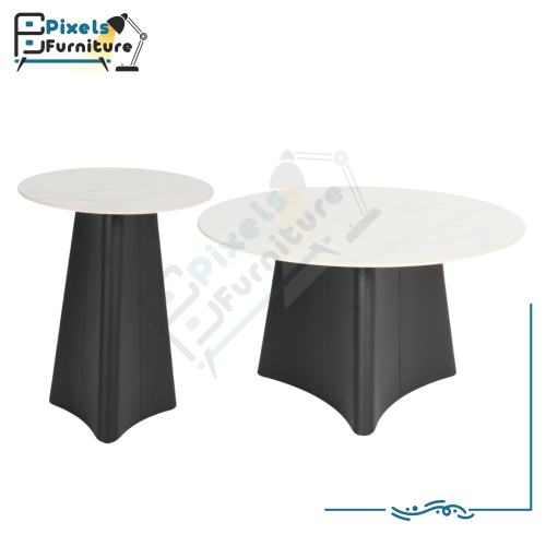مجموعة قطعتين طاولات دائرية بسطح رخامي من بكسل الأ...