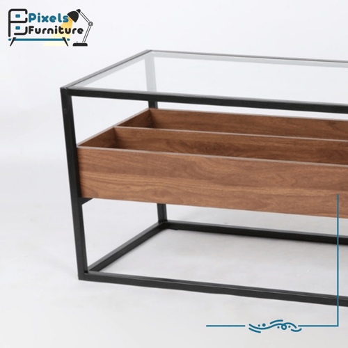 طاولة بلازما بسطح زجاجي وبأدراج تخزين وقواعد معدني...