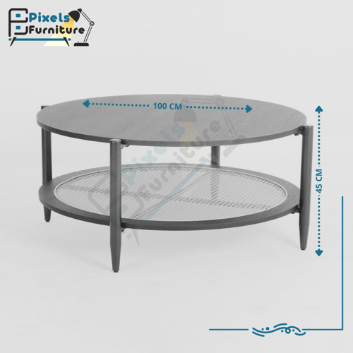 مجموعة قطعتين طاولات دائرية رفين وقواعد معدنية بتص...