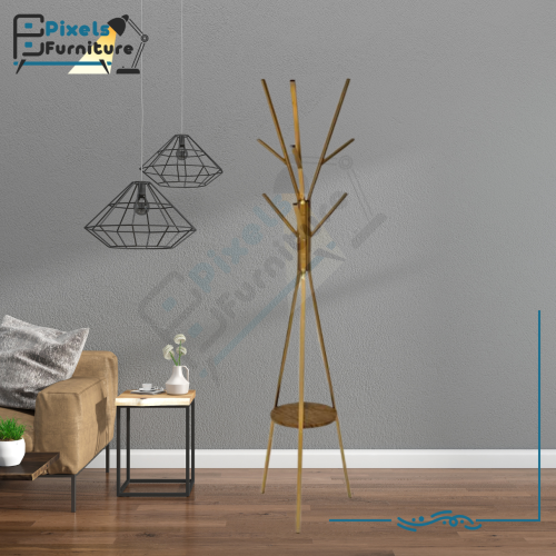 علاقة ملابس معدنية على شكل شجرة برف خشبي مع 9 خطاف...