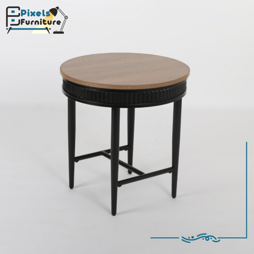 مجموعة طاولات قطعتين 1+1 دائرية بسطح خشب وقواعد مع...