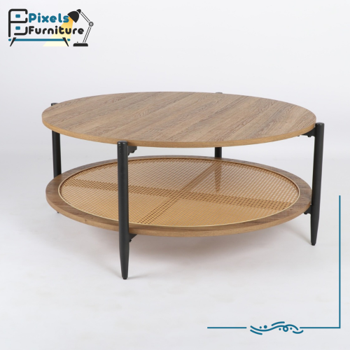 طاولة وسط دائرية رفين وقواعد معدنية بتصميم من الرا...