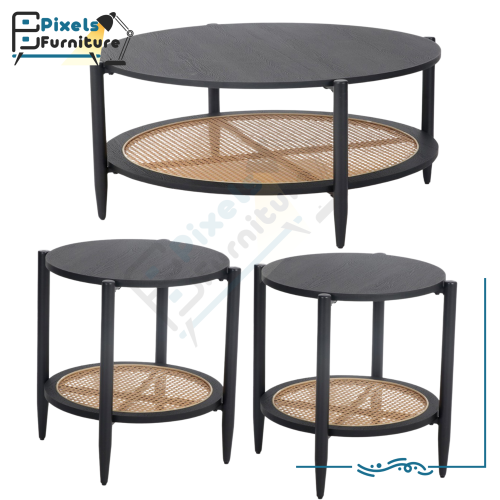 مجموعة 3 قطع طاولات دائرية رفين وقواعد معدنية بتصم...