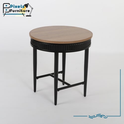 مجموعة طاولات 2+1 دائرية بسطح خشب وقواعد معدنية من...