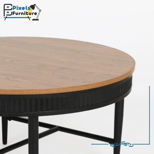 مجموعة طاولات قطعتين 1+1 دائرية بسطح خشب وقواعد مع...
