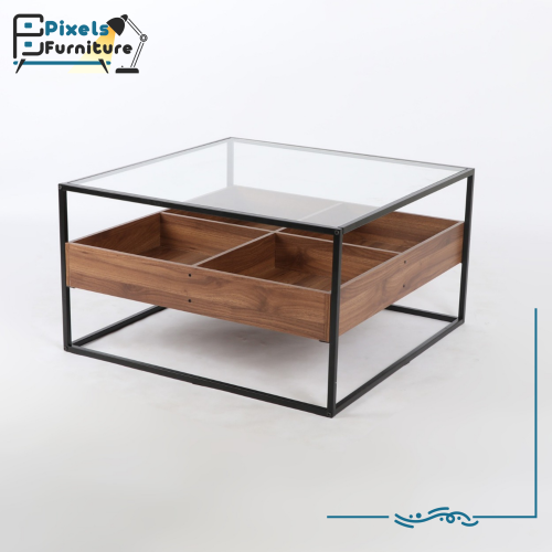 طاولة مفردة بسطح زجاجي وبأدراج تخزين وقواعد معدنية...