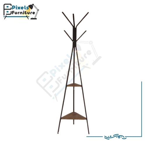 علاقة ملابس معدنية على شكل شجرة مع 2 رف خشبي مع 9...