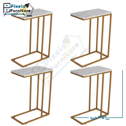 مجموعة طاولات تقديم كنب بسطح خشب وقواعد معدنية من...