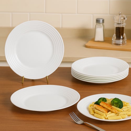 طقم عشاء اركوبال ابيض ناصع مخطط 24 قطعة 6 اشخاص