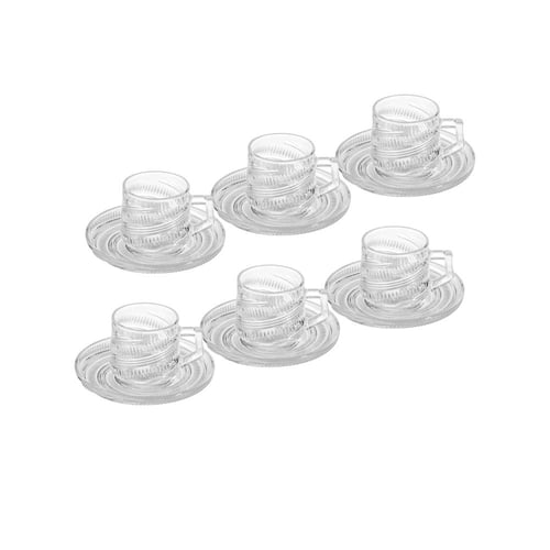 طقم فناجين اسبريسو وقهوة زجاج فاخر مزخرف 12 قطعة 6...