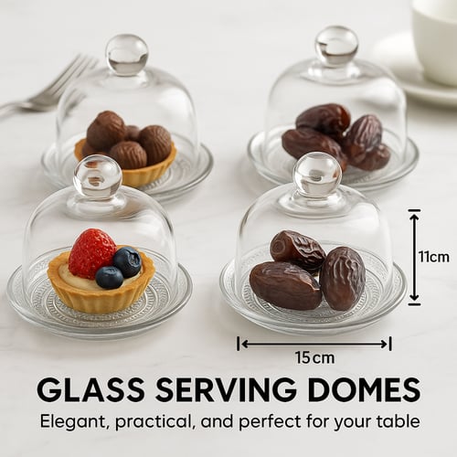 صحن كيك كونيا زجاج فاخر بغطاء متحرك ميني مقاس 15 س...