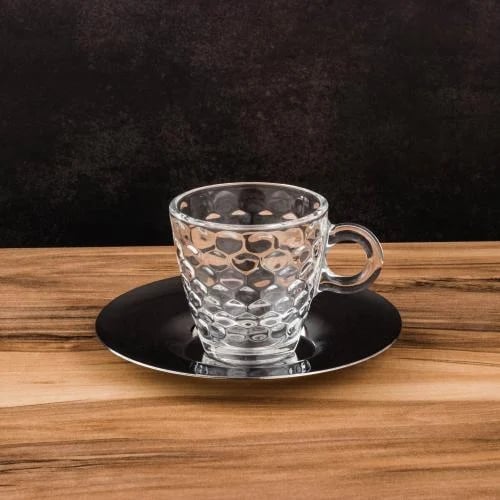 طقم فناجين اسبريسو زجاج دوائر صغيرة مع صحن معدن 12...