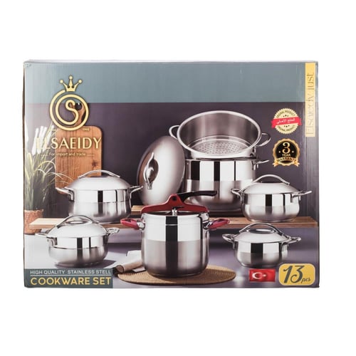 طقم قدور استيل تركي 18/10 , 13 قطعة