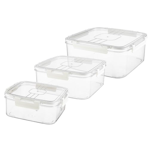 طقم حافظات بلاستيك بغطاء قفل 3 قطعة مربعة مقاسات م...