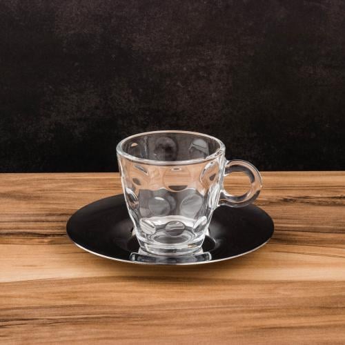 طقم فناجين اسبريسو زجاج دوائر مع صحن معدن 12 قطعة
