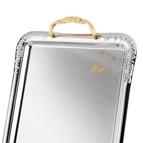 طقم صواني ضيافة معدن مستطيل برستيج مزخرف 3 قطعة ني...