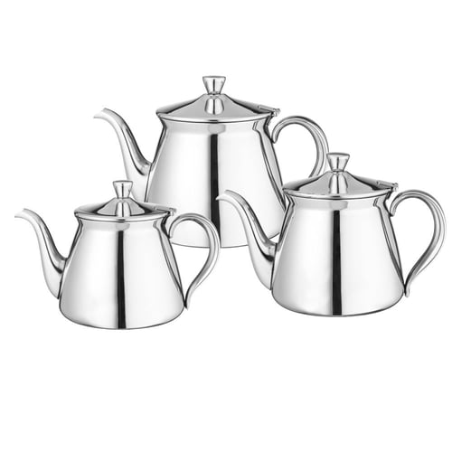 طقم براد شاي استيل فاخر 3 قطع فضي كامل