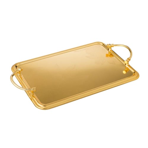 طقم صواني زهرة اللوتس معدن مستطيل مزخرف ذهبي 3 قطع...