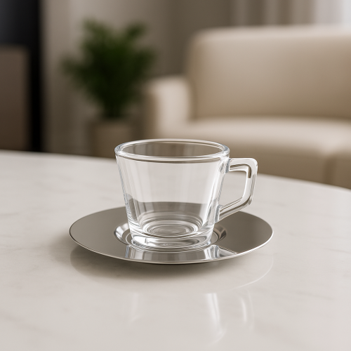 طقم فناجين اسبريسو مع صحن معدن 12 قطعة ( 75 مل )