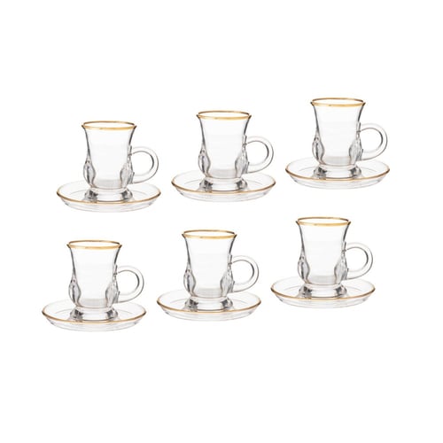 طقم شاي زجاج ذهبي 12 قطعة