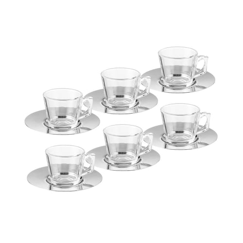 طقم فناجين اسبريسو مع صحن معدن 12 قطعة ( 75 مل )