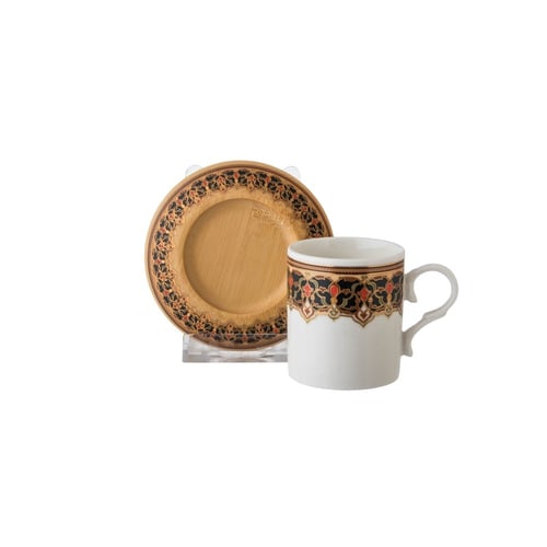 فناجين قهوة تركي منقوش صحن خشب 12 قطعة