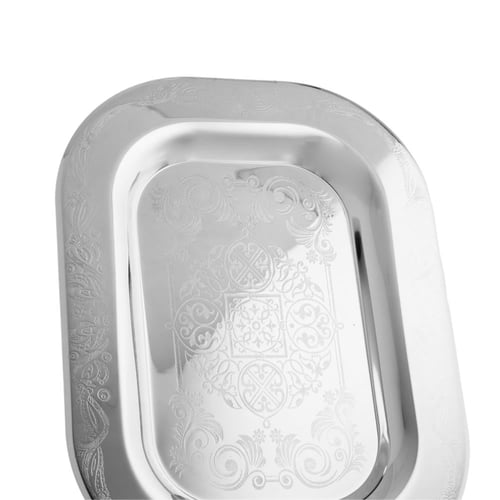 صحن تقديم معدن مستطيل فضي