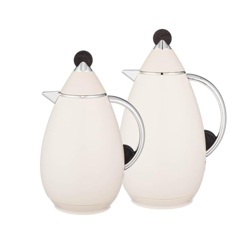 طقم ترامس شاي وقهوة 2 قطعة ابيض فضي من الداخل زجاج