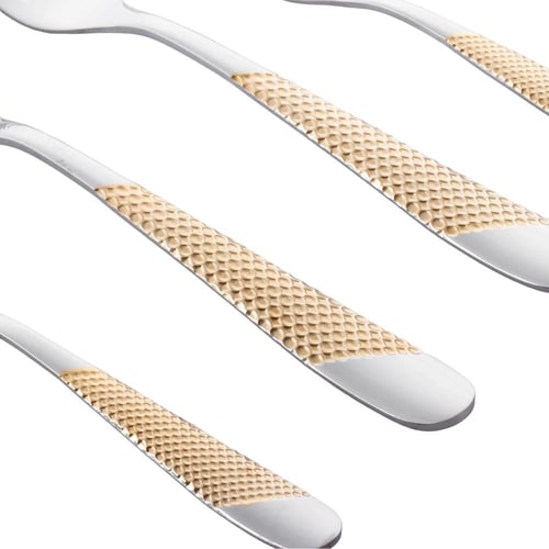 طقم ملاعق خدمة استل وذهبي 24 قطعة مع استاند