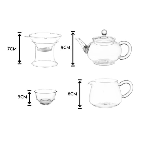 طقم شاي صيني زجاج مقاوم للحرارة 10 قطعة 230 مل