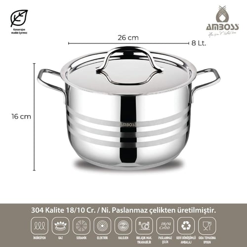 طقم قدور استيل تركي 18/10 امبوس 9 قطعة مخطط