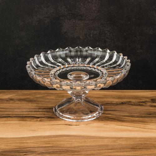 صحن تقديم الحلويات والفواكه زجاج مدور مخطط بقاعدة...