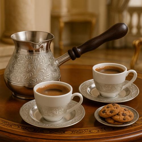 جزوة قهوة نحاس هندي فضي بيضاوية مقاس 9 سم ( سعة 2...