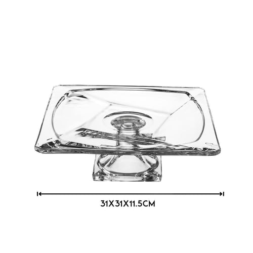 صحن تقديم الحلويات والفواكه زجاج مربع بقاعدة مقاس...