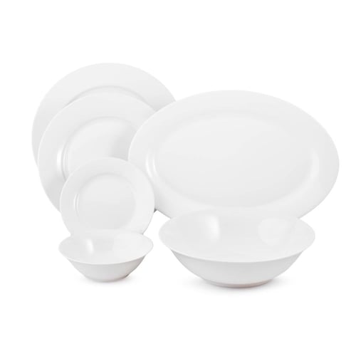 طقم عشاء بورسلان بون شاينا ابيض كريمي سادة 32 قطعة