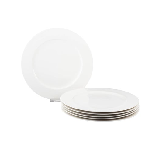 طقم صحون اكل مسطح بورسلان ابيض كريمي بون شاينا مقا...