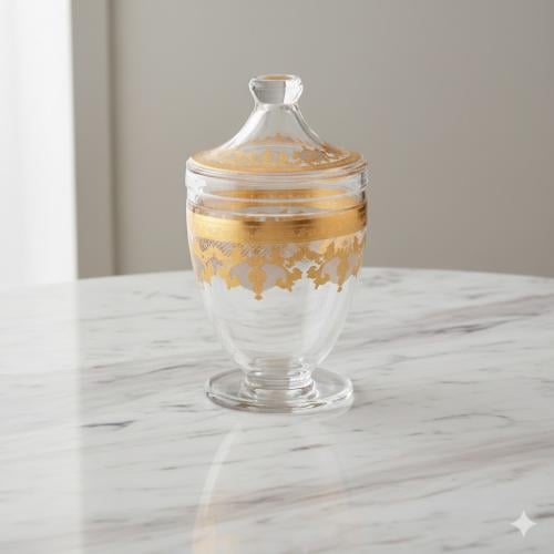 مطبقية زجاج مزخرف ذهبي بغطاء