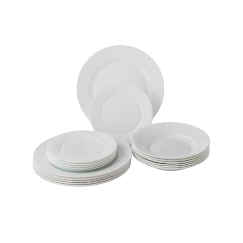 طقم عشاء اركوبال ابيض فاخر مخطط مدور 18 قطعة 6 اشخ...