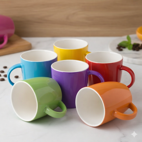 طقم اكواب بورسلان فاخر ملونة 6 قطعة