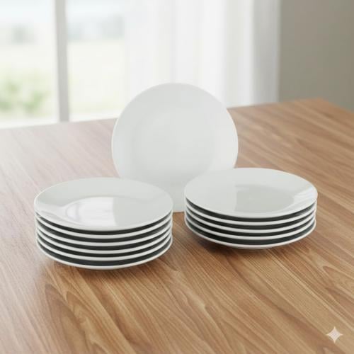 طقم صحون ايدام غويط بورسلان ابيض فاخر مدور مقاس 15...