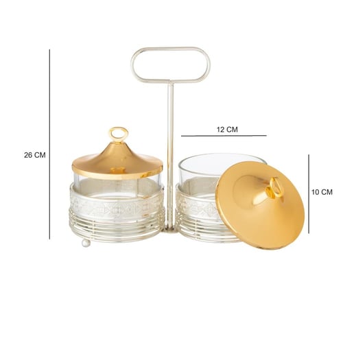 حامل حلاوة فضي ثنائي بغطاء ذهبي