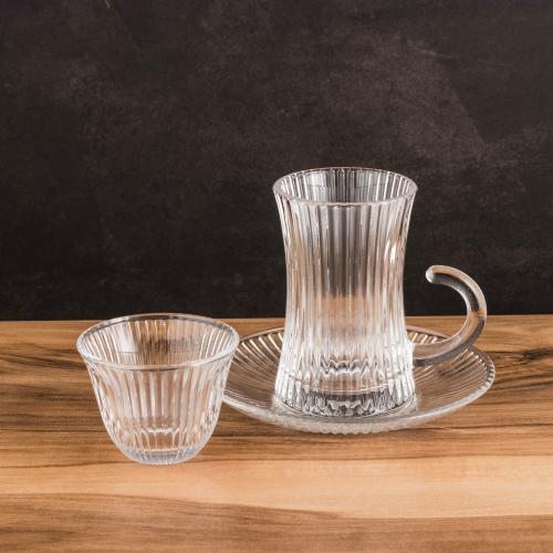 طقم فناجين شاي وقهوة زجاج مخطط 36 قطعة 12 شخص