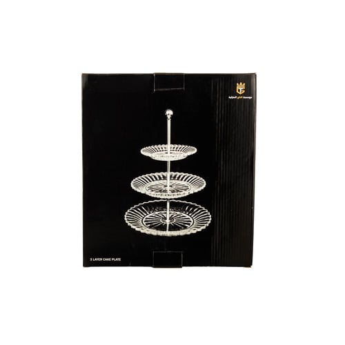 شيالة حلويات وفواكه زجاج فاخر مخطط 3 دور بحامل