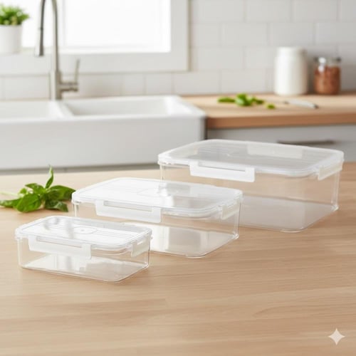 طقم حافظات بلاستيك بغطاء قفل 3 قطعة مستطيلة مقاسات...