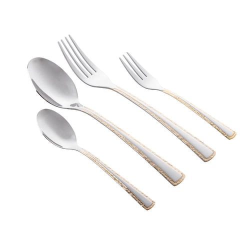 طقم ملاعق خدمة استل وذهبي 24 قطعة مع استاند